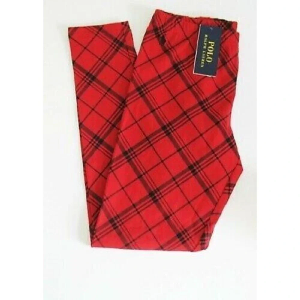 Polo Ralph Lauren Girls Plaid Stretch Jersey legging Red‎ black Size XL 16